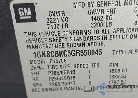 2016 Chevrolet Tahoe Lt из США, поврежденный, VIN 1GNSCBKC5GR350045